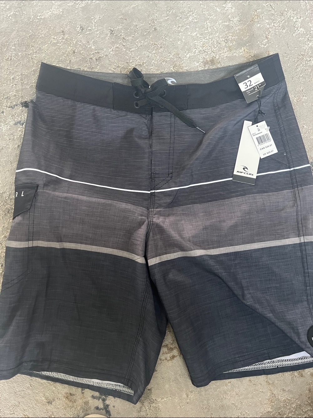 Rip Curl Black and Gray Striped Boardshorts